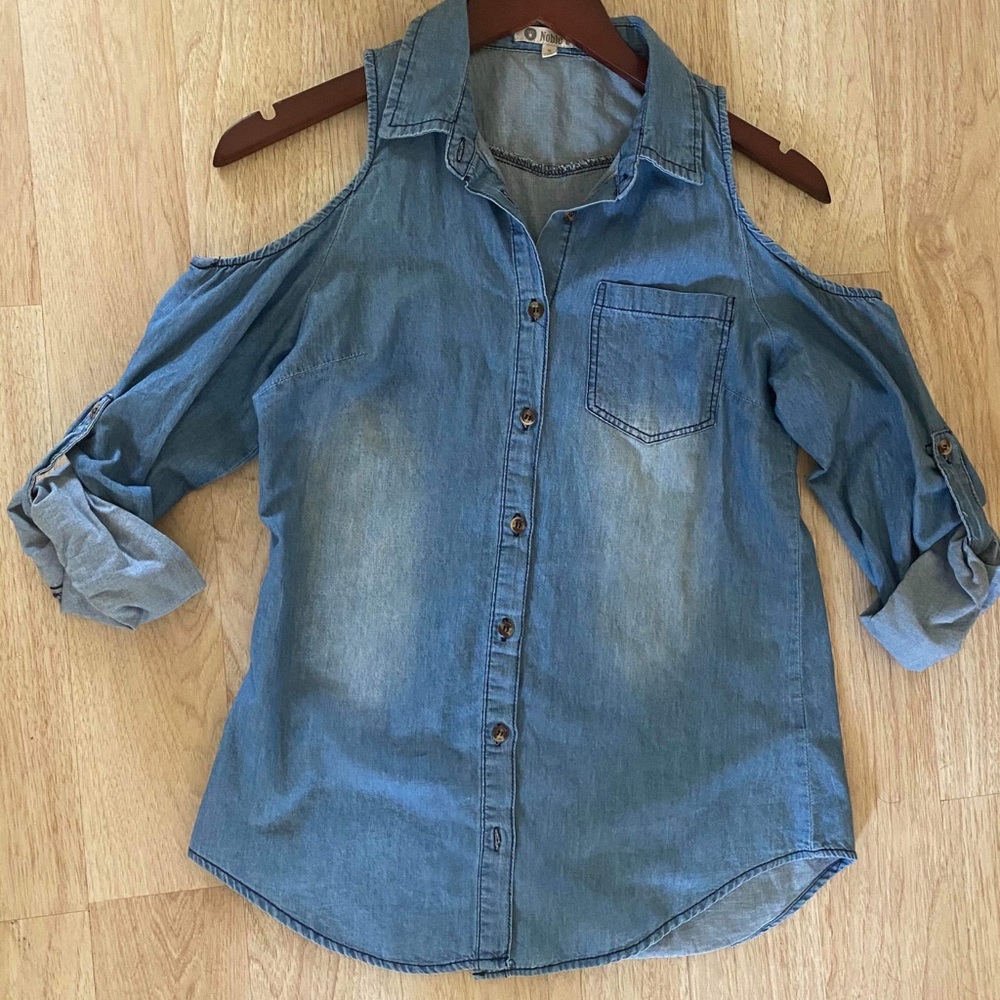 Denim shoulder cut out top